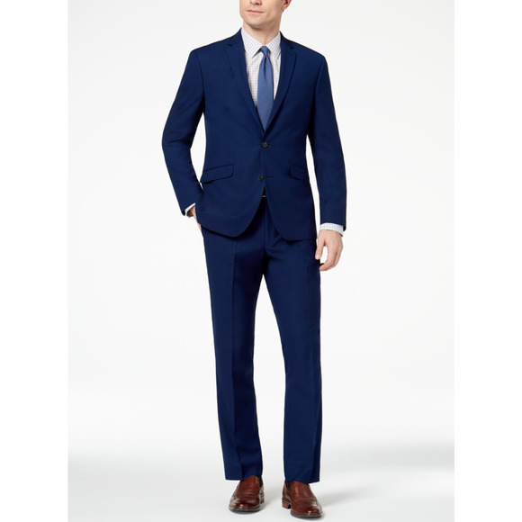 Kenneth Cole Reaction Men Ready Flex Slim Fit Suit Blue Jacket 44R Pants 37W - Picture 1 of 1